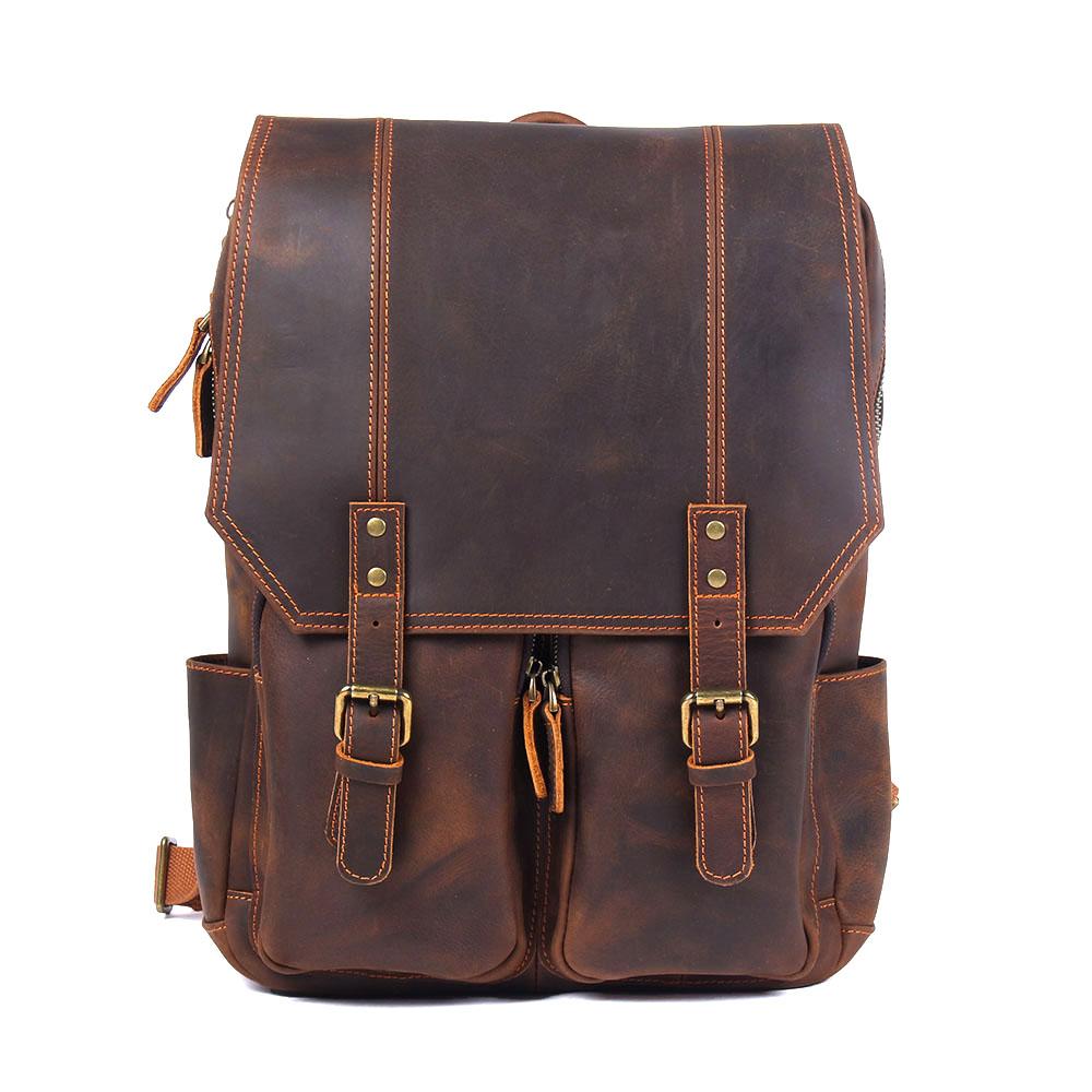 Retro Large Capacity Crazy Horse Leather Backpack for Men