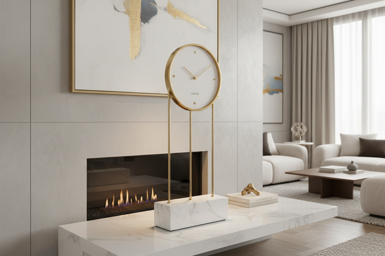 Modern Marble and Gold Freestanding Mantel Clock