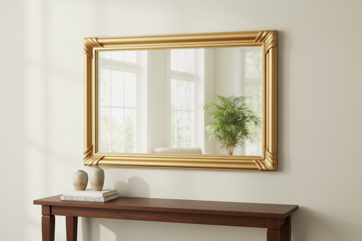 Elegant Large Gold Frame Wall Mirror with thick substantial frame