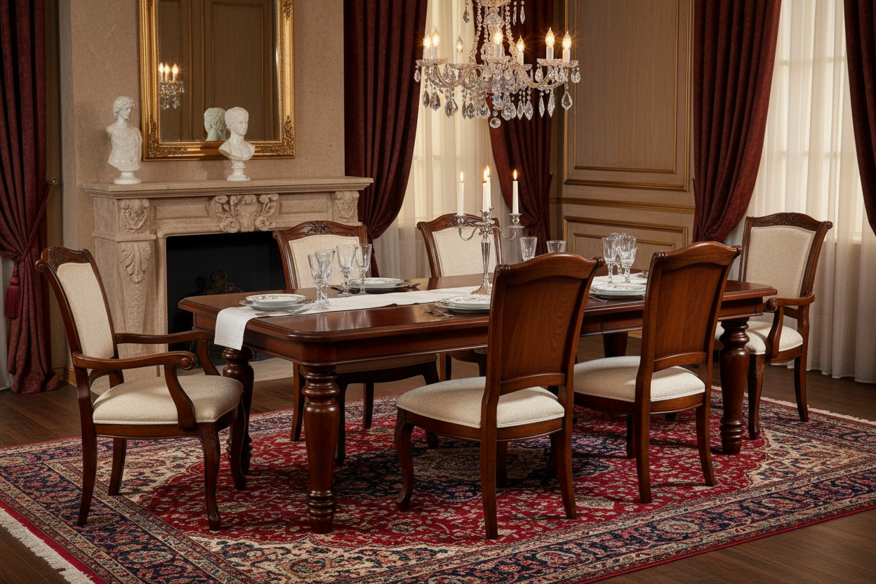 8-Seater Classic Mahogany Dining Table and Chair Set with 2 Carver Chairs