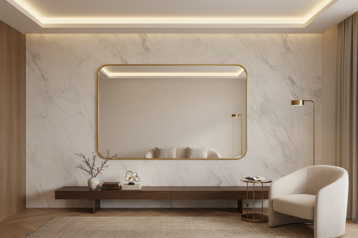 Elegant Simple Gold Frame Statement Wall Mirror