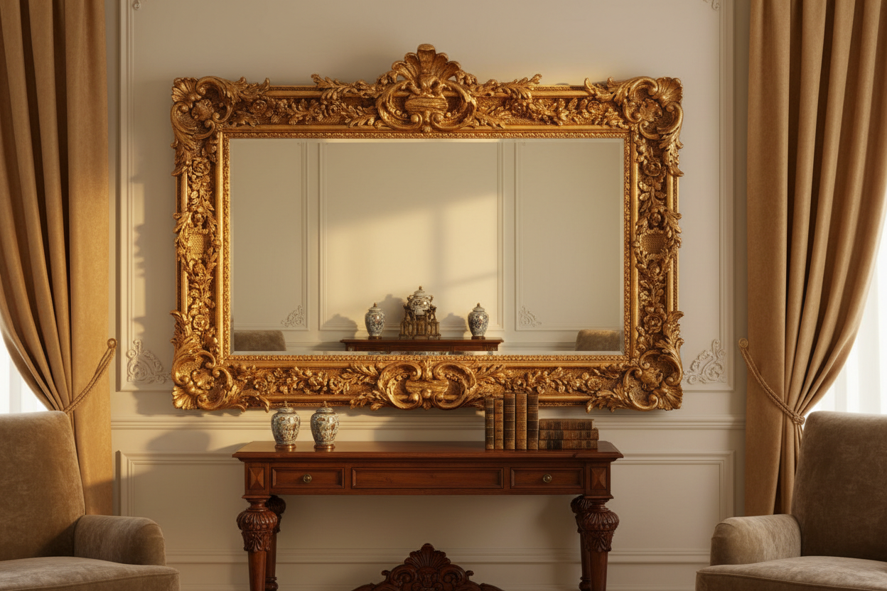 Ornate Gold Leaf Baroque Statement Wall Mirror